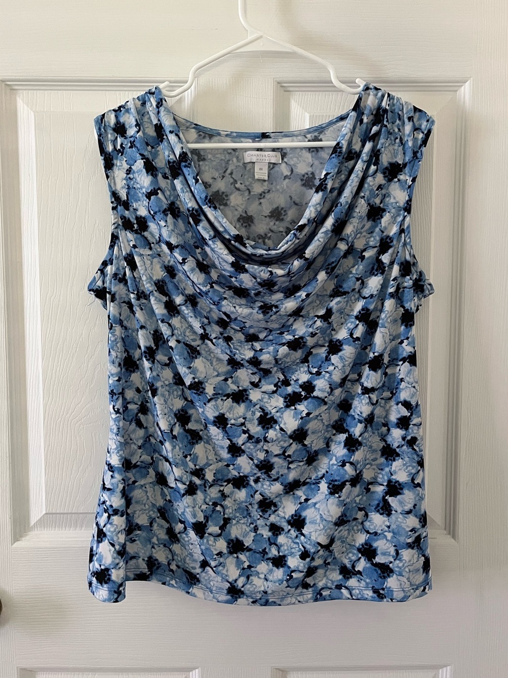 Charter Club Blue Floral Cowl Neck Sleeveless Top